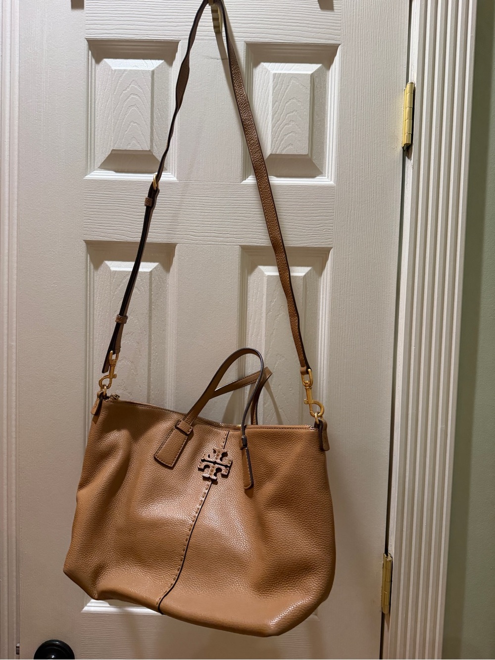 Tory Burch Cognac Pebbled Leather Convertible Shoulder Tote